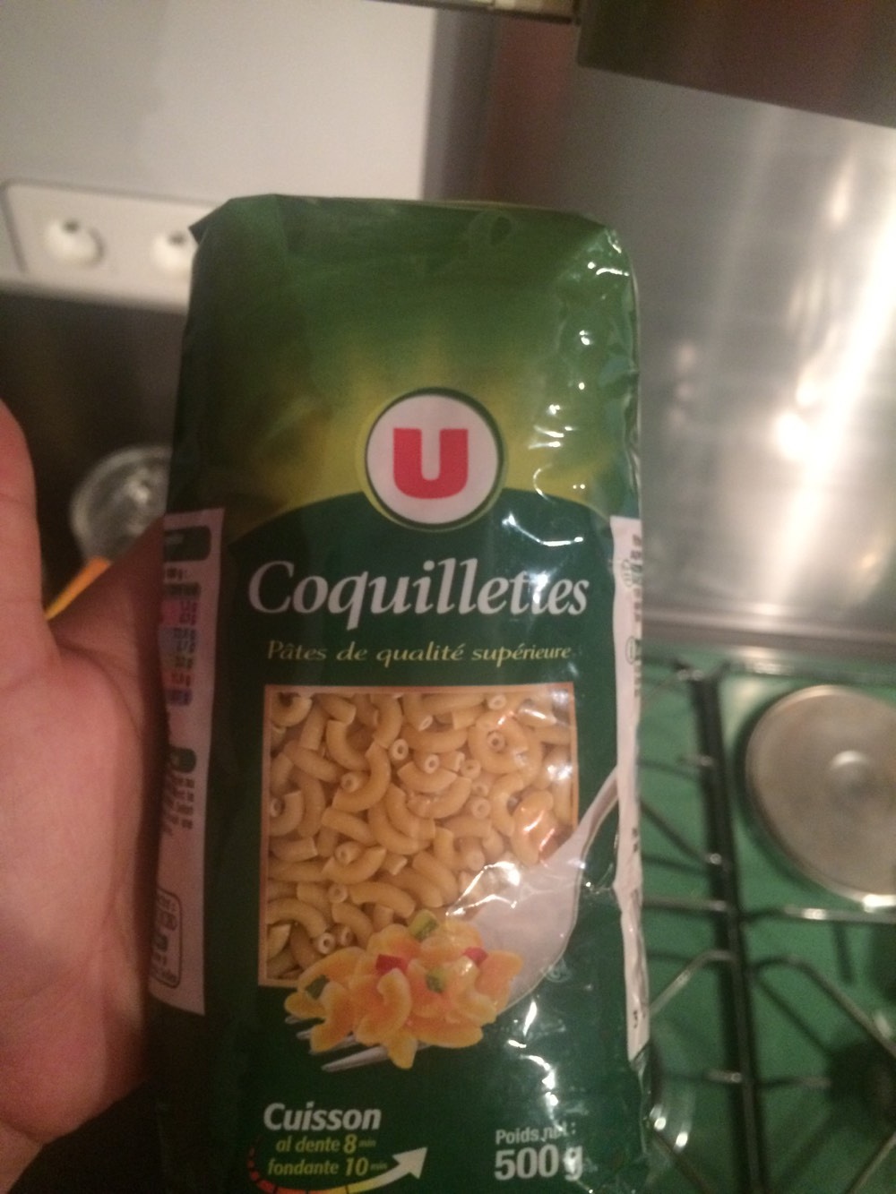 Pâtes Coquillette qualité supérieure, paquet cello de 500g